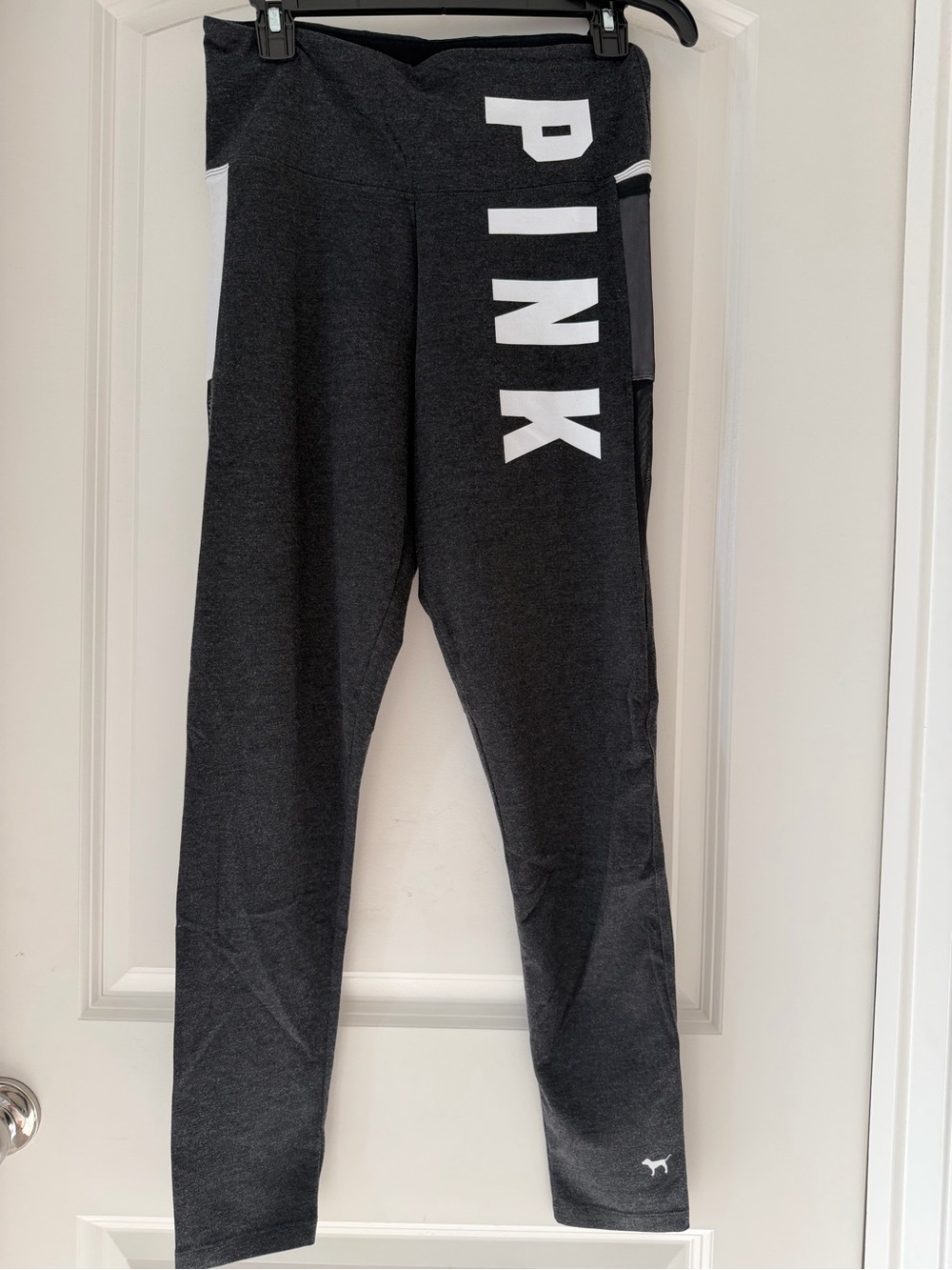 PINK Victoria's Secret Charcoal Black Leggings with White Logo